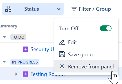 Removing a group from the Filters and Group panel