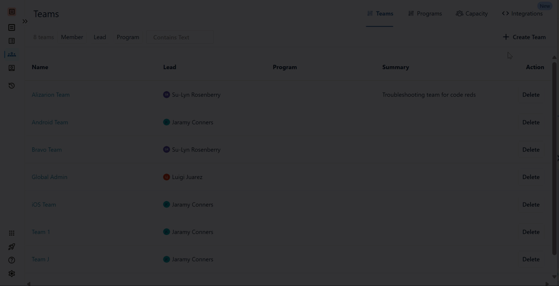 Creating a new team