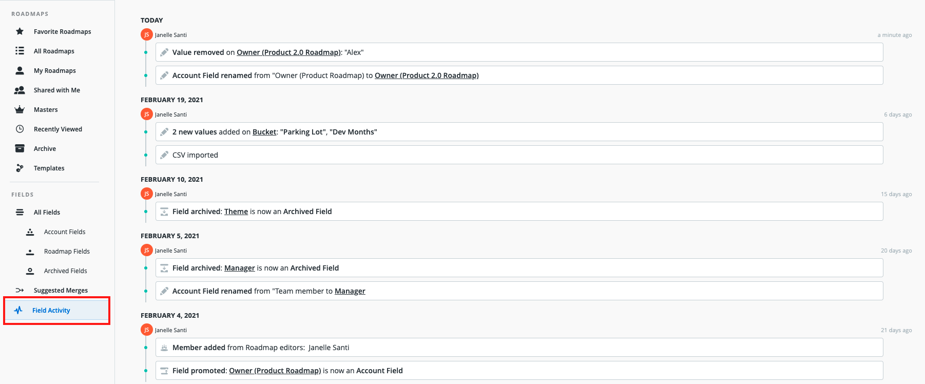 Field activity screen