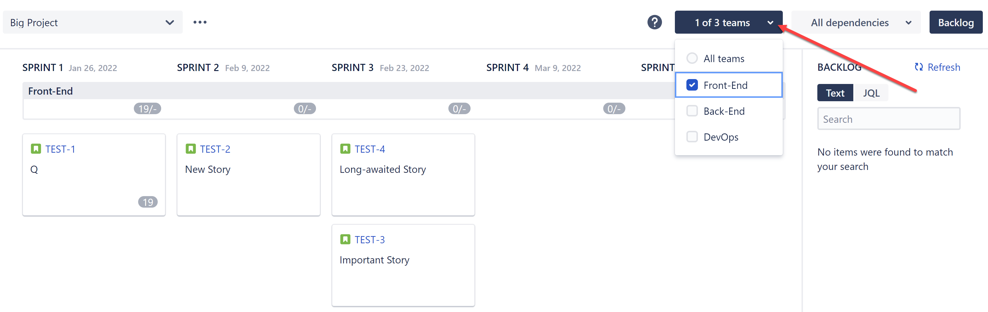 Filter to see only certain teams