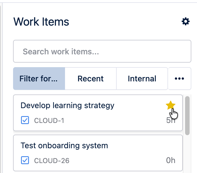 Favoriting an item in the Work Items picker