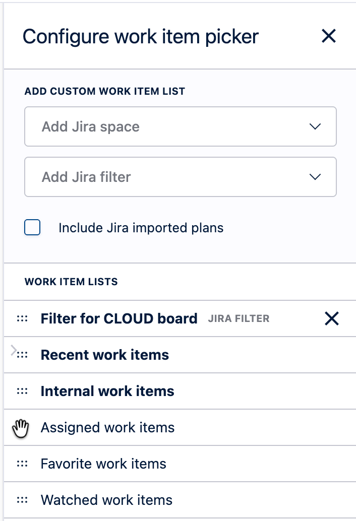 Reordering the Work Item picker