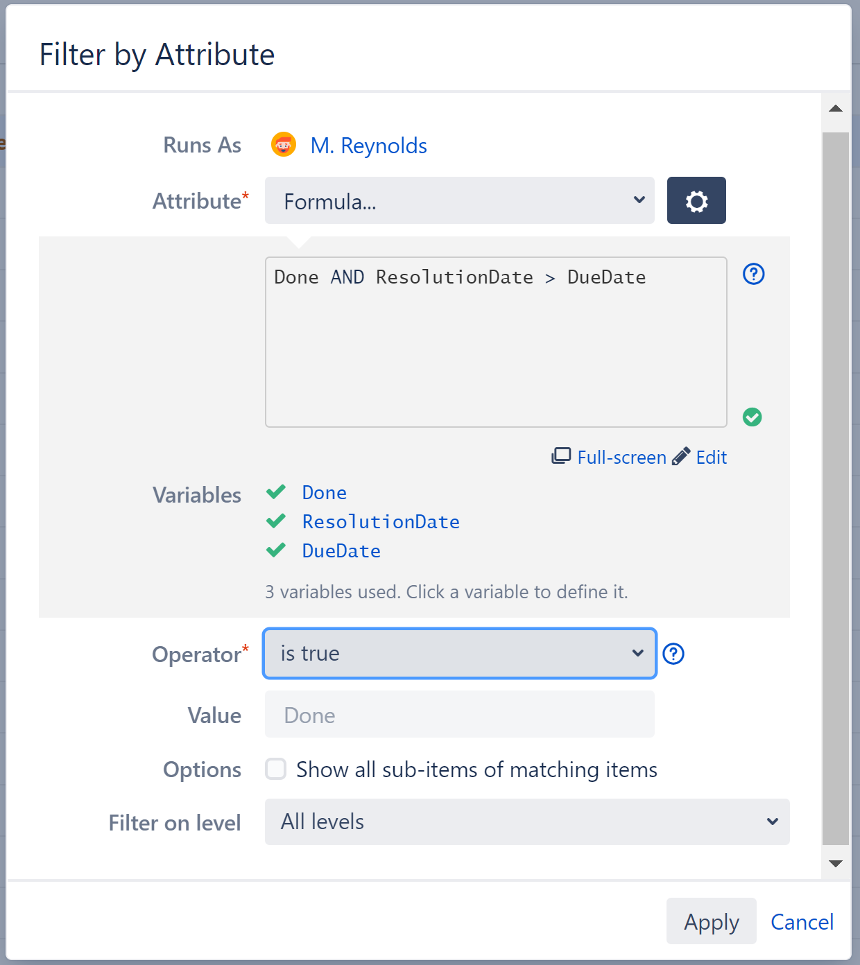 Filter by Attribute - Items completed after their due date