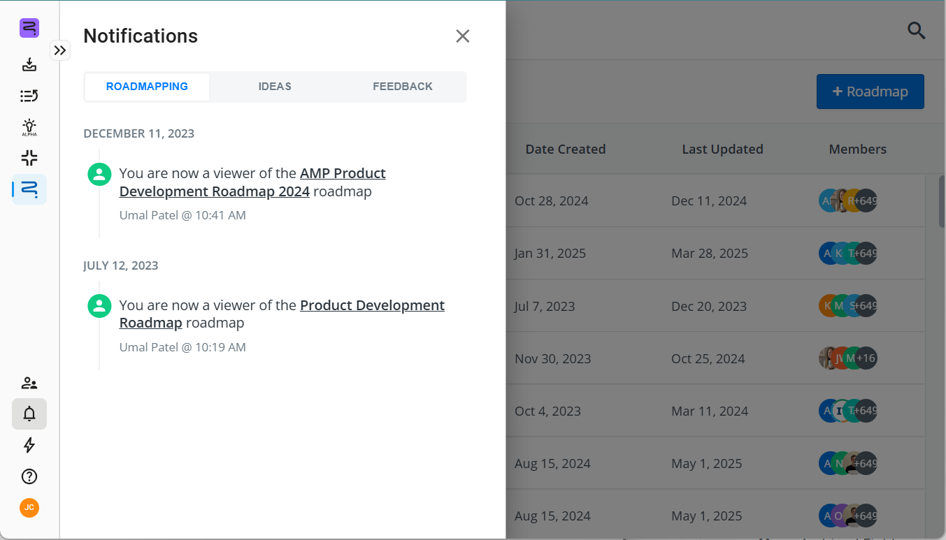 Notifications screen
