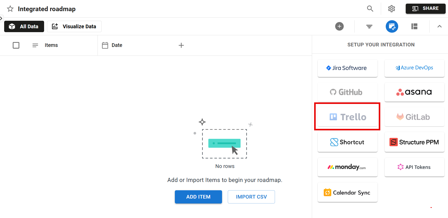 Trello integrations button