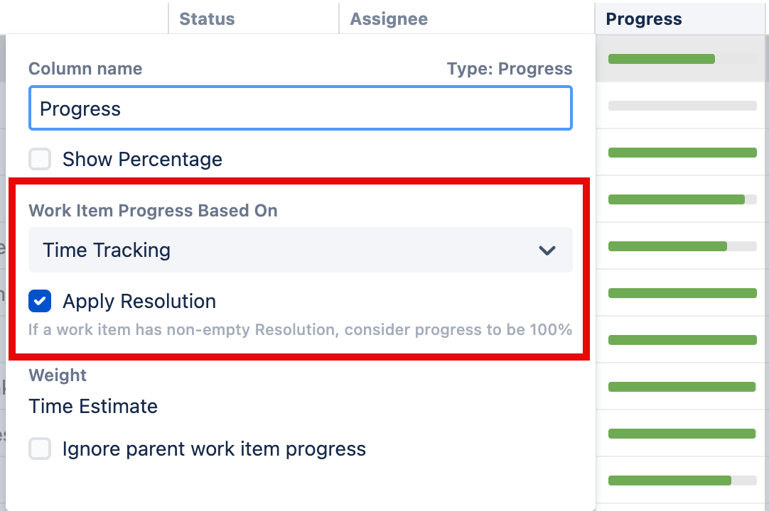 Progress based on time tracking