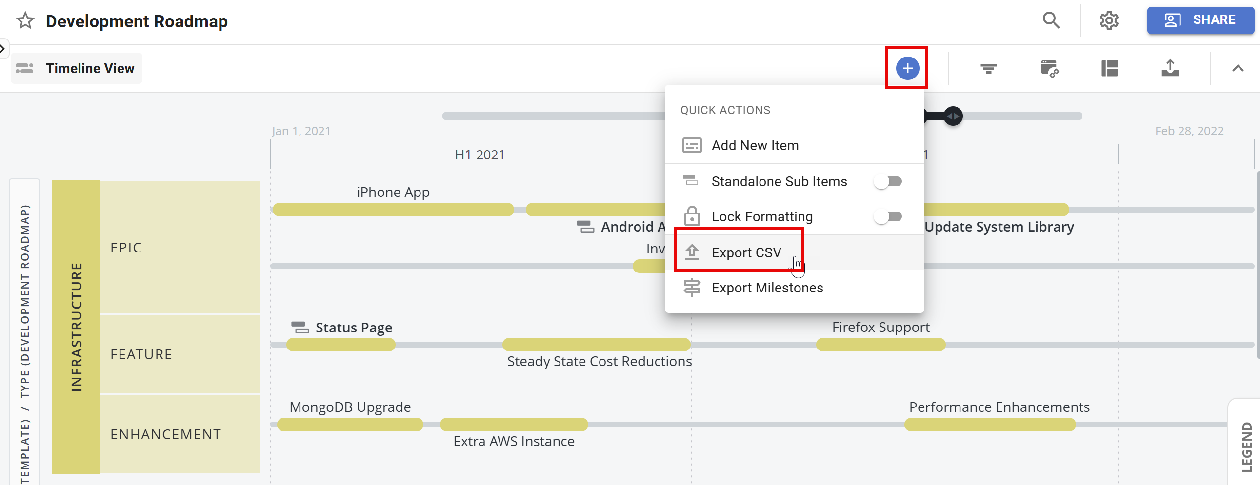 Export to CSV option