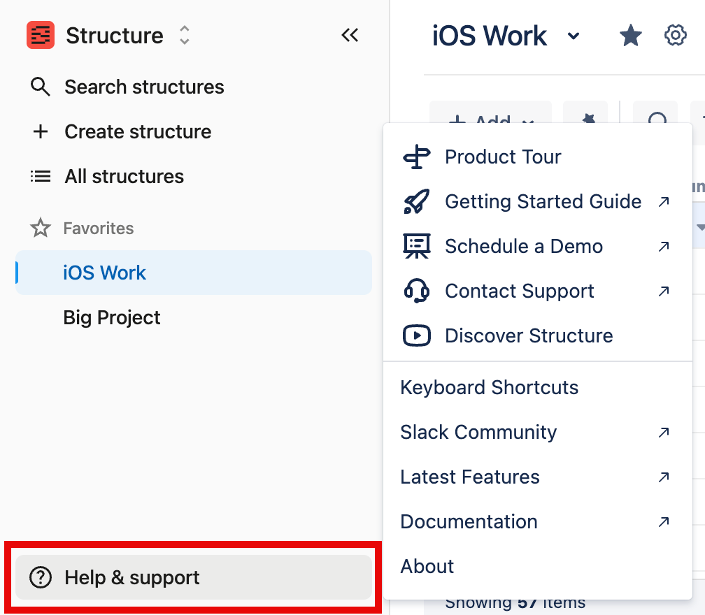 Help and Support section of the navigation bar