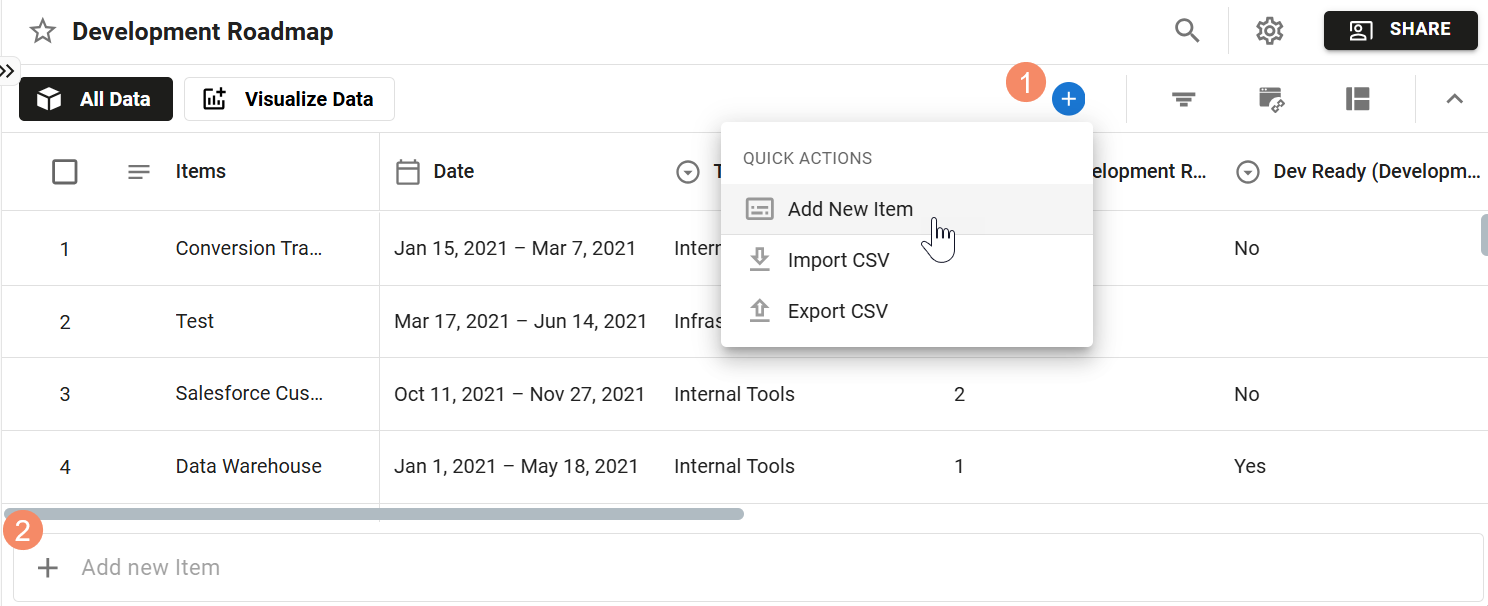 Add new items to the items table