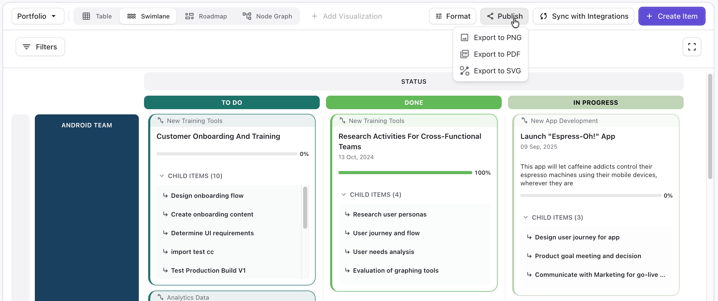 Publish menu in the Swimlane view.jpg