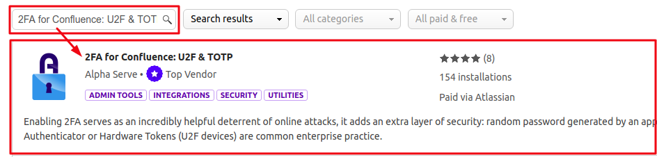 Enter “2FA for Confluence: U2F & TOTP” in the search field and find application in the search result.png