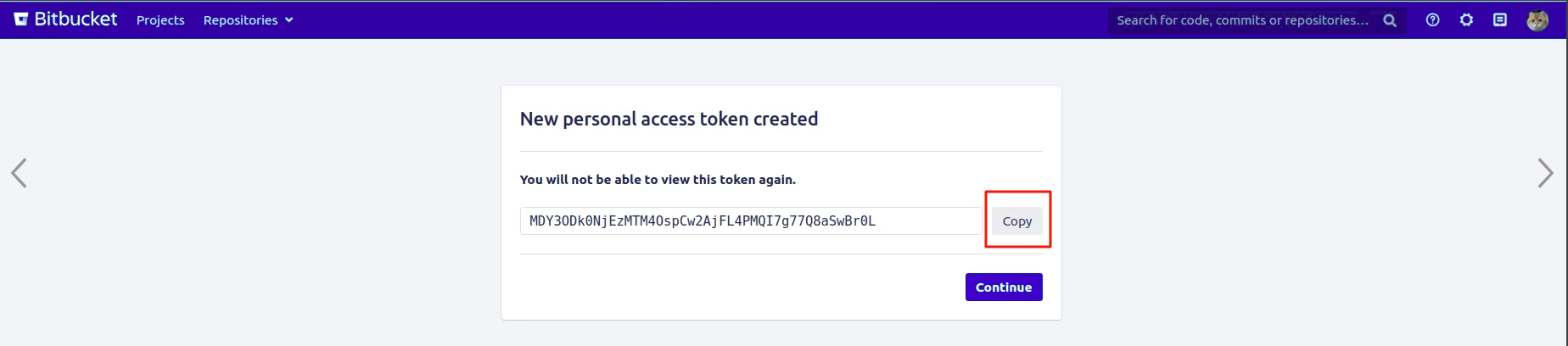 Click Copy to save the personal access token somewhere safe. Once you leave or refresh the page, you won’t be able to access it again.png
