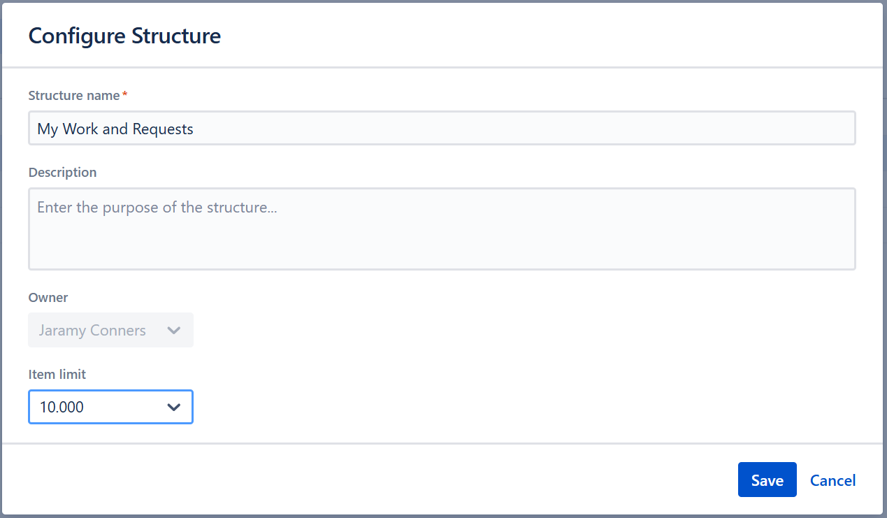 Item limit setting on the Configure Structure screen