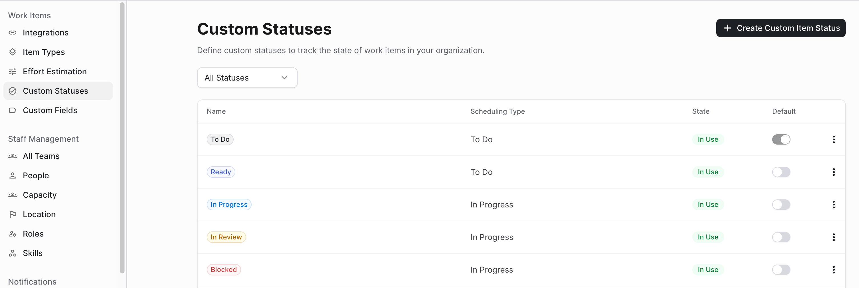 Settings - Custom Statuses screen.png