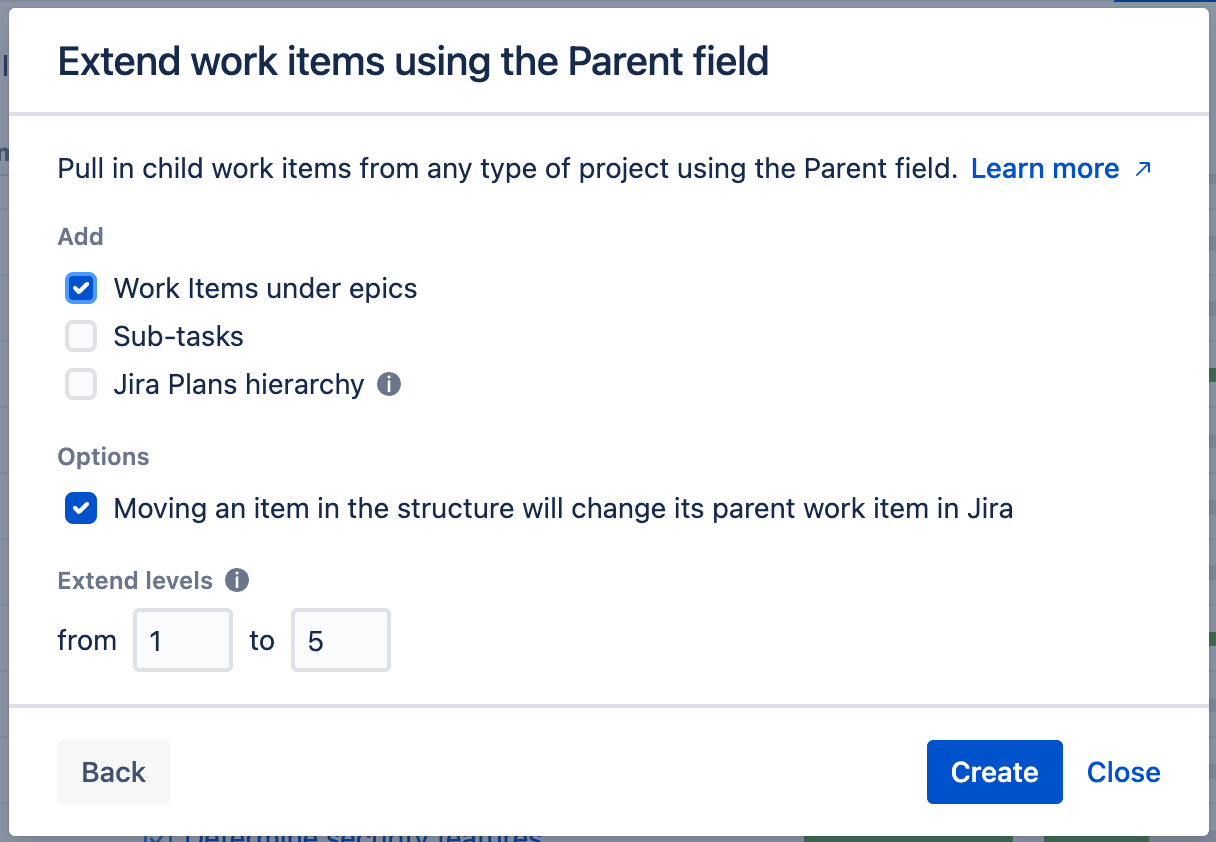 Extend work items using the parent field