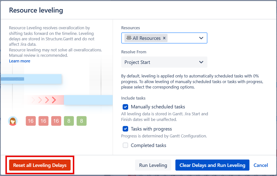 Reset all leveling delays button