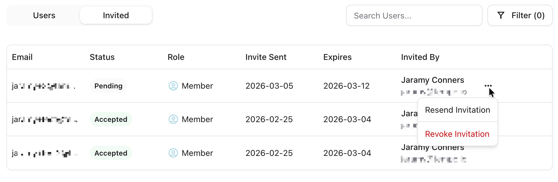 User Management - invited members