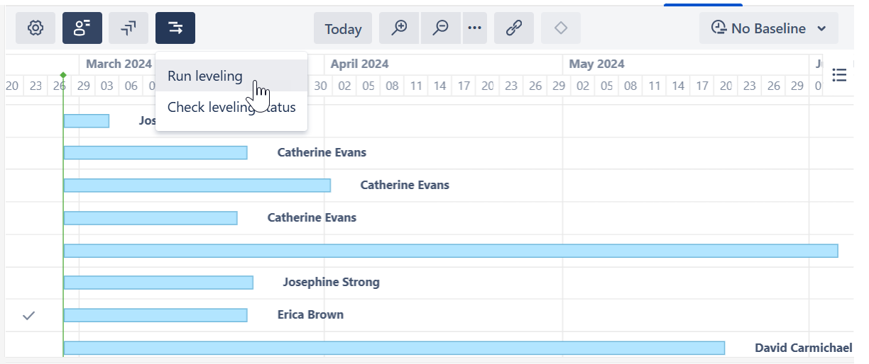 Resource leveling menu