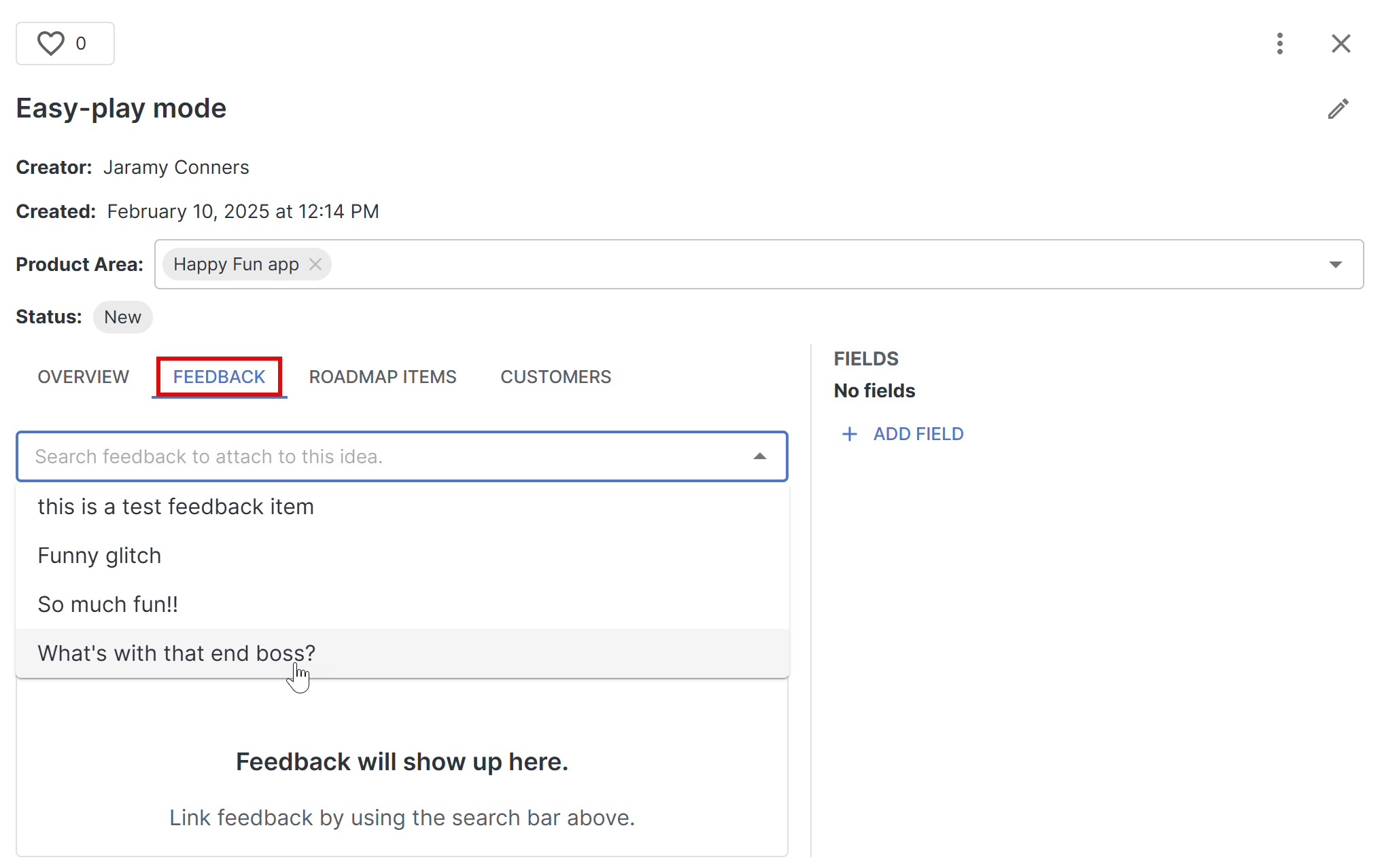 Linking feedback to an idea from the ideas module