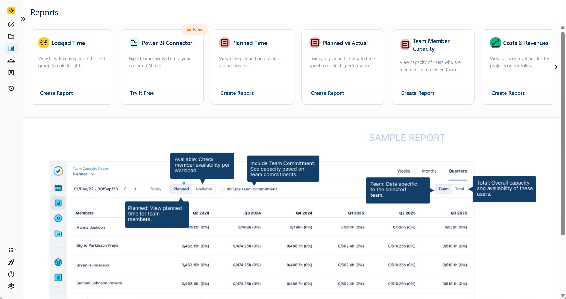 Report screen with sample report