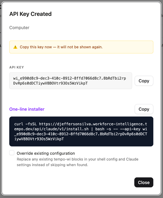 Claude Code Telemetry - API Key One-line installer.png