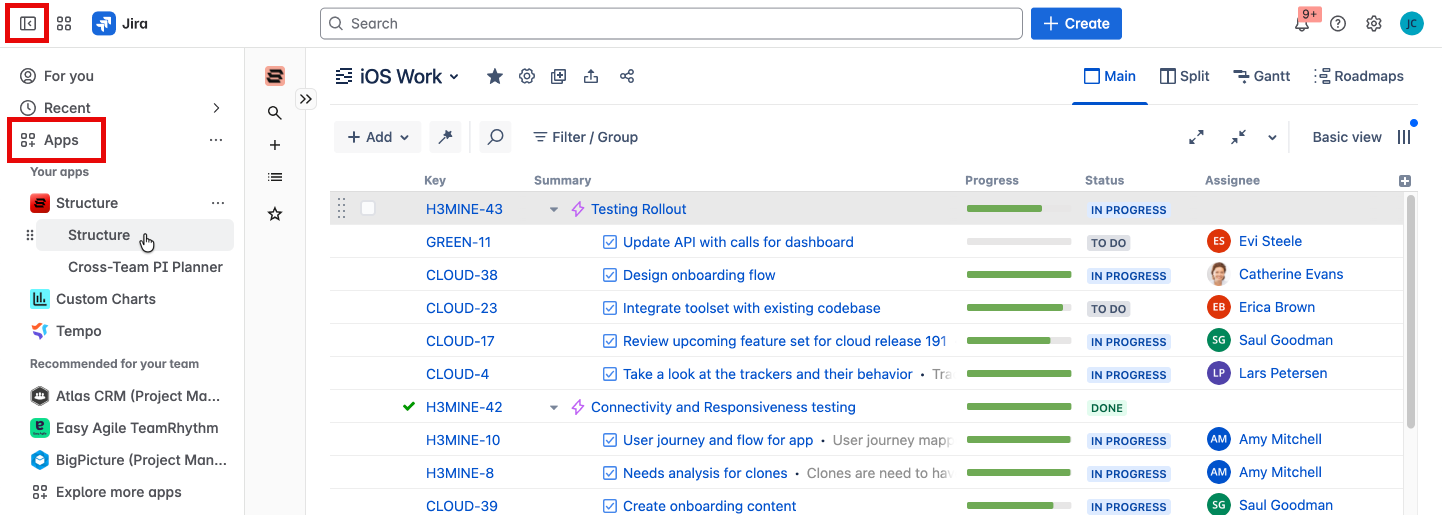 Selecting Structure from the Jira left navigation.png