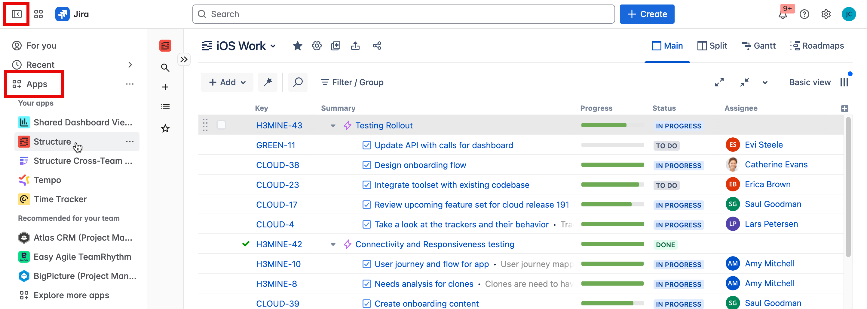 Selecting Structure from the Jira left navigation.png