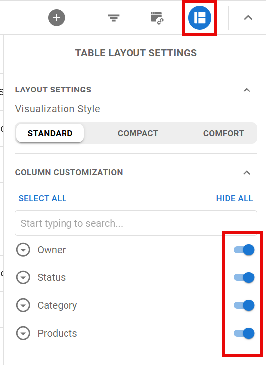 Hiding fields in the item table