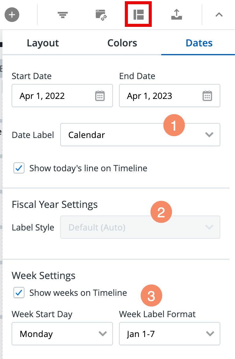 Date Settings in the Format panel