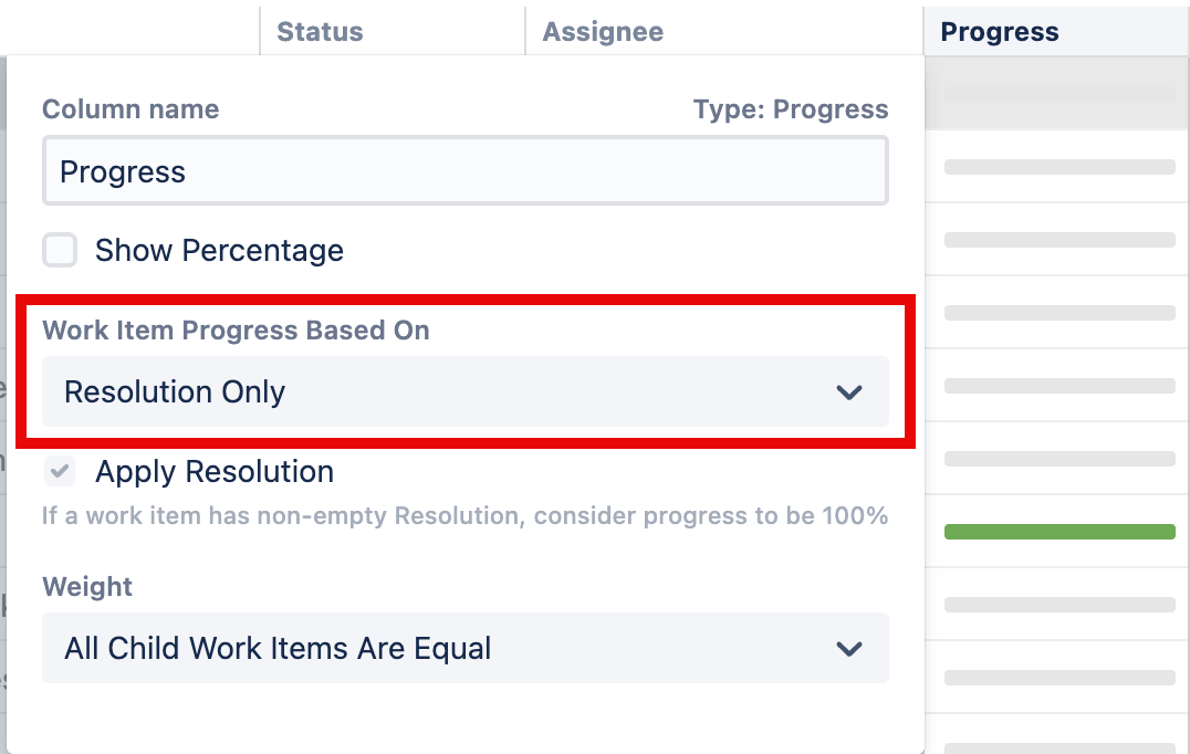 Progress based on resolution only