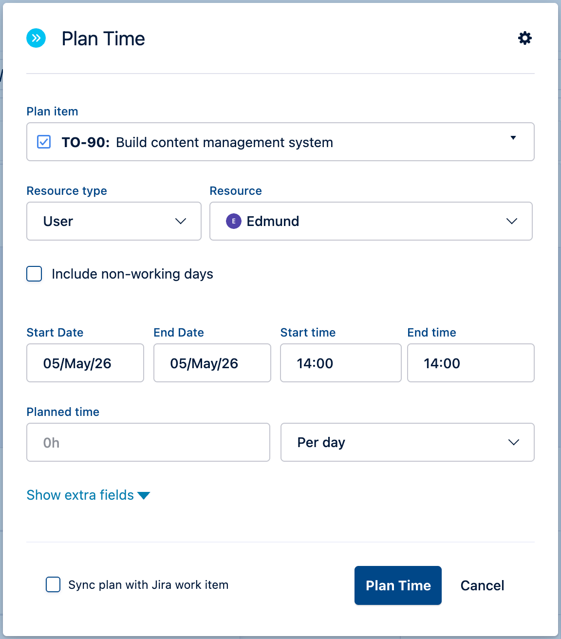 Plan Time Form - not synced to Jira