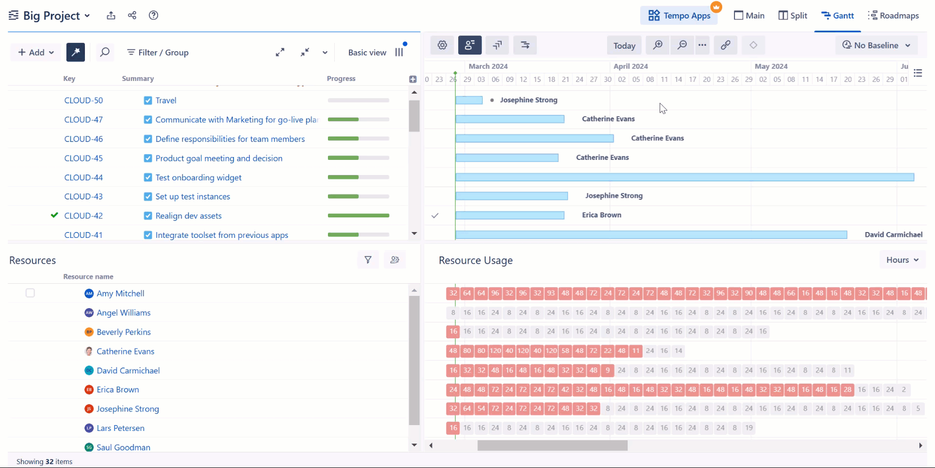 Running a resource leveling operation