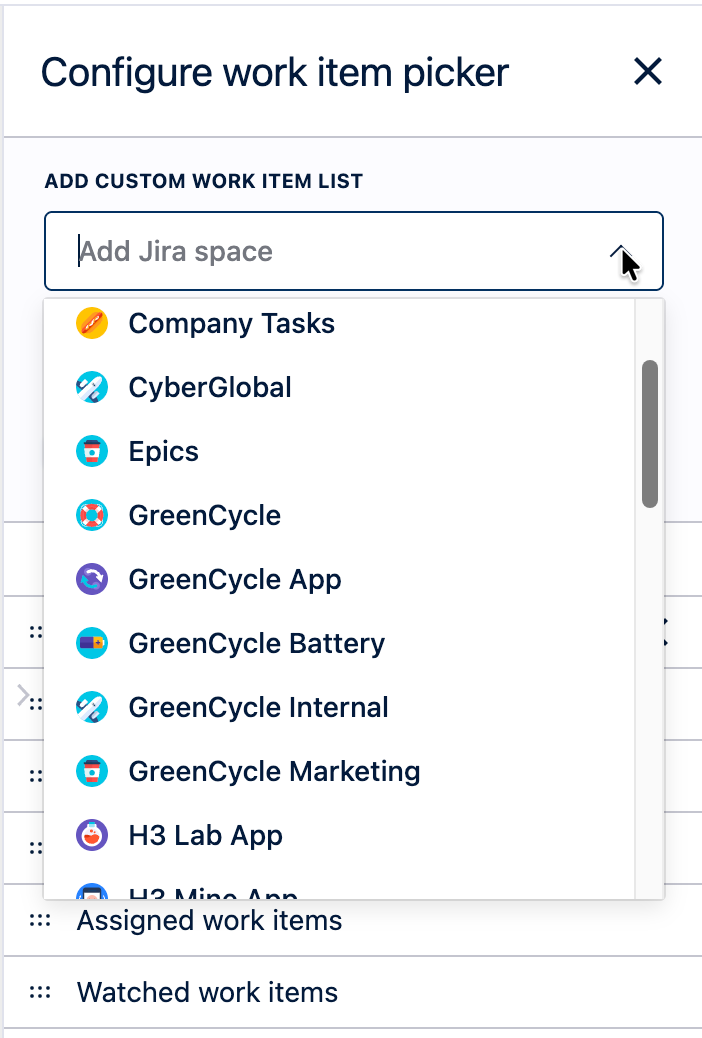 Adding a Jira space to the issue picker